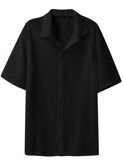 Men's Full Size Lace Half Sleeve Button Down Shirt Plus Size - Tigbul's Variety Fashion Shop