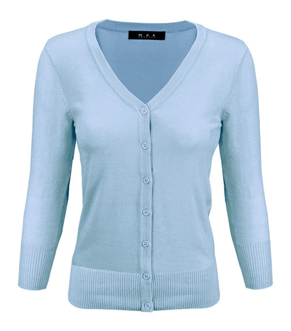 V-Neck Button Down Knit Cardigan Sweater - Tigbul's Variety Fashion Shop
