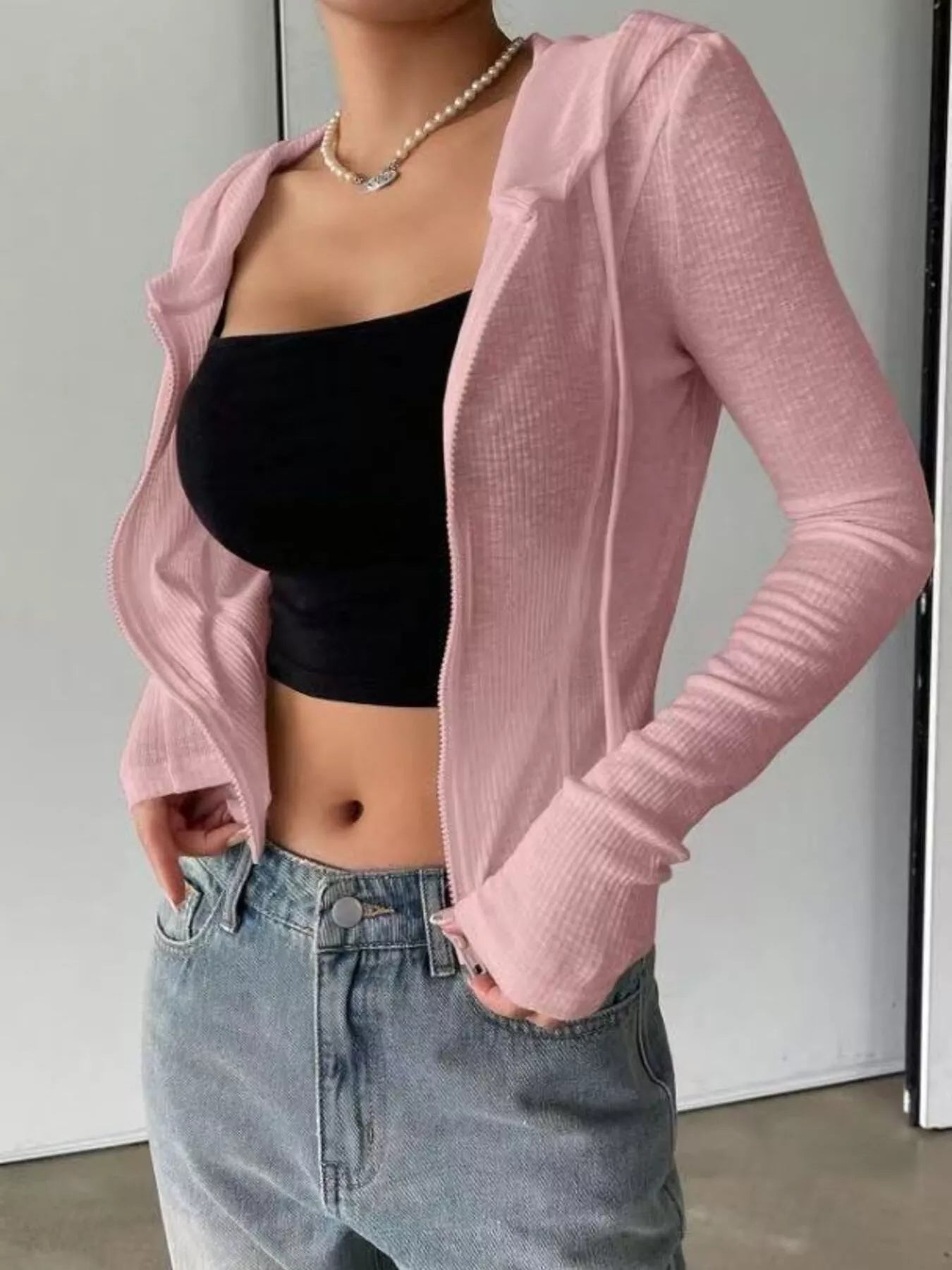 Ribbed Knit Cropped Zip-Up Outerwear - Tigbul's Variety Fashion Shop