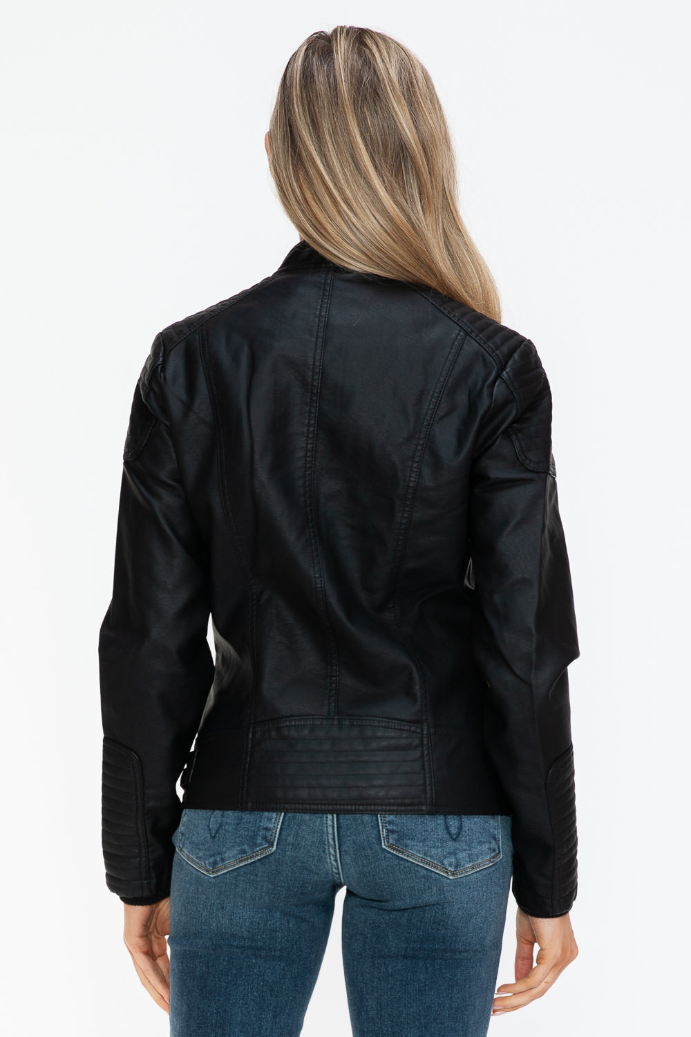 Black Faux Leather Biker Jacket with Side Zip Pockets