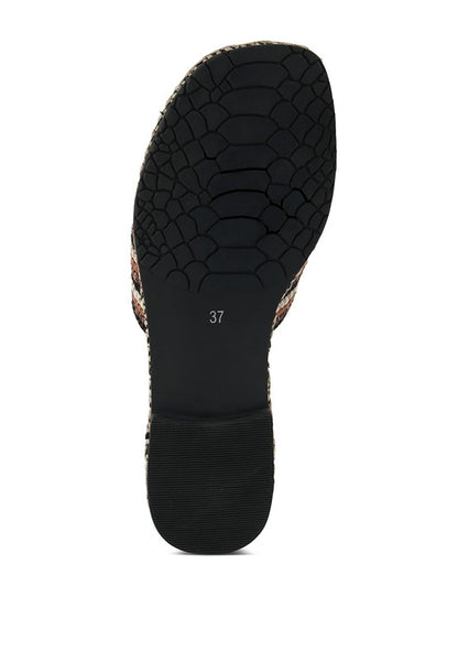 Kente Patterned Raffia Slip-On Flats - Tigbul's Variety Fashion Shop