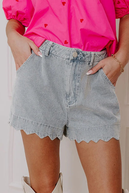 Scalloped Hem Denim Shorts - Tigbul's Variety Fashion Shop