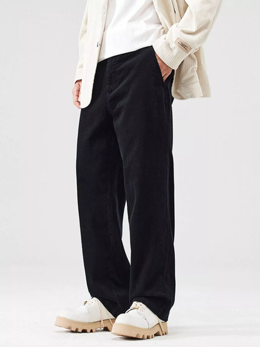 Men's Black Size Medium to Plus, Corduroy Straight-Leg Pants | Tigbuls