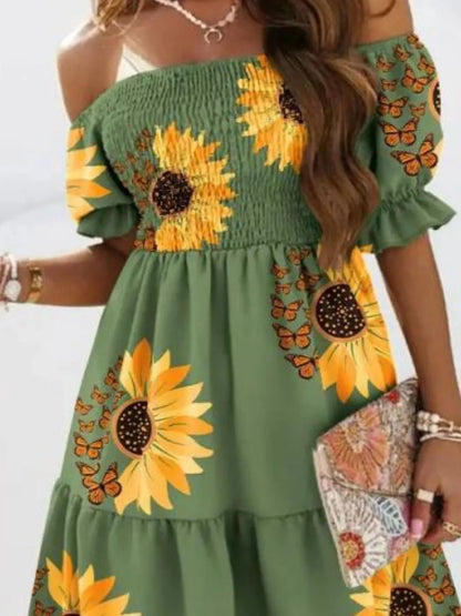 Off Shoulder Smocked Summer Dress - Tigbul's Variety Fashion Shop