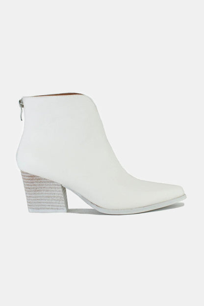 White PU Leather Block Heel Boots with Back Zippers - Tigbul's Variety Fashion Shop