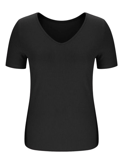 Solid V-Neck Short Sleeve T-Shirt - Tigbul's Variety Fashion Shop
