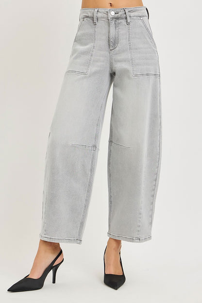 Light Grey Slouchy Cropped Barrel Jeans | Tigbuls Variety Fashion