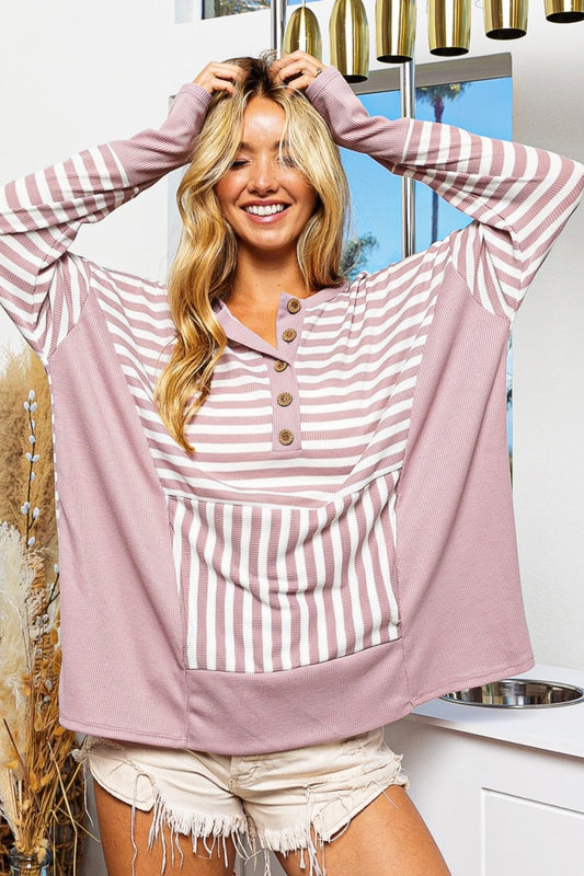 BiBi Striped Thumbhole Long Sleeve Top - Tigbul's Variety Fashion Shop