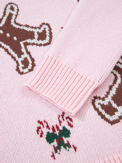 Christmas Ginger Bread Man Round Neck Casual Sweater - Tigbul's Variety Fashion Shop