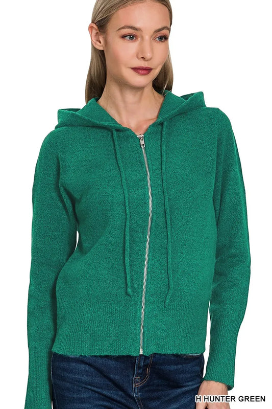 Zenana Drawstring Zip Up Hooded Cardigan - Tigbul's Variety Fashion Shop