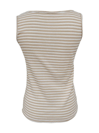 Striped Button Front Knit Tank Top - Tigbul's Variety Fashion Shop