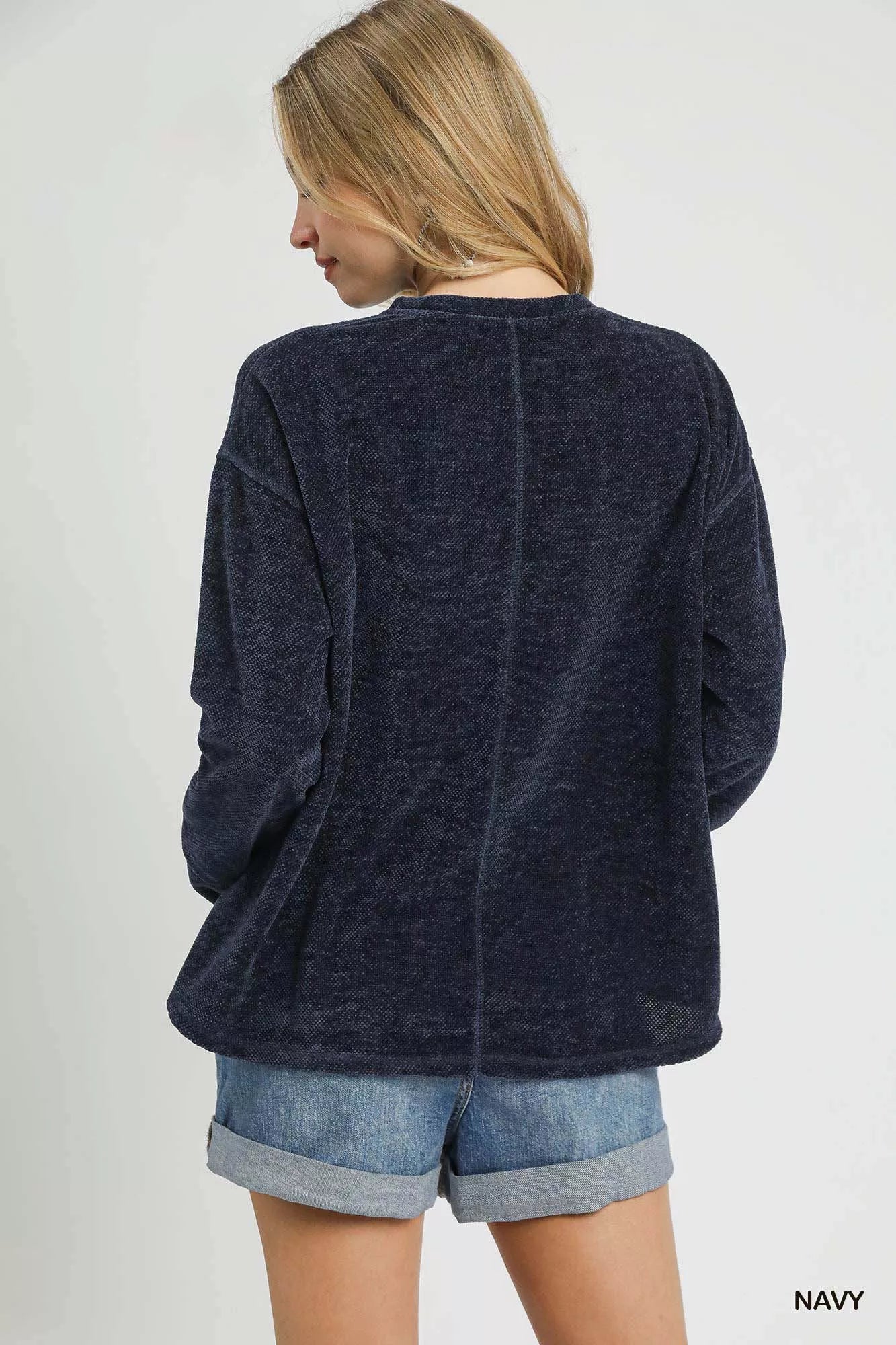 Umgee Round Neck Long Sleeve Side Slit Top - Tigbul's Variety Fashion Shop