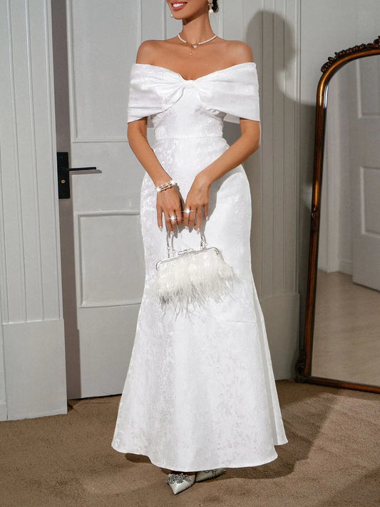 Bow Off-Shoulder Maxi Dress - Tigbul's Variety Fashion Shop