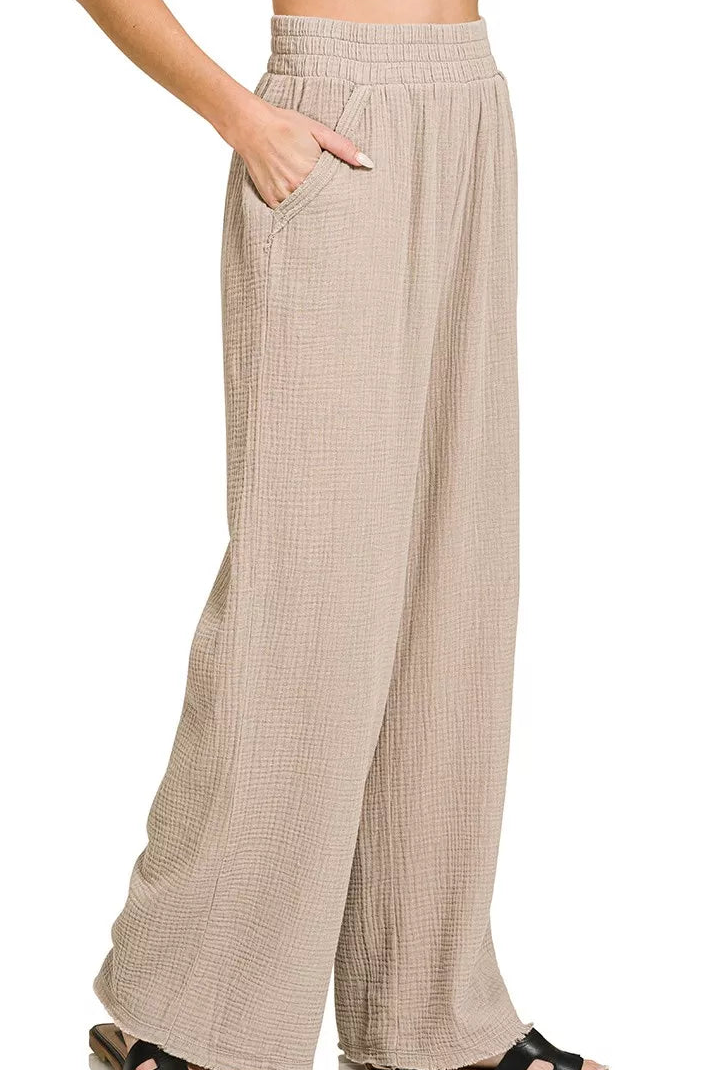 Double Gauze Tan Lounge Pants | Tigbuls Variety Fashion Shop
