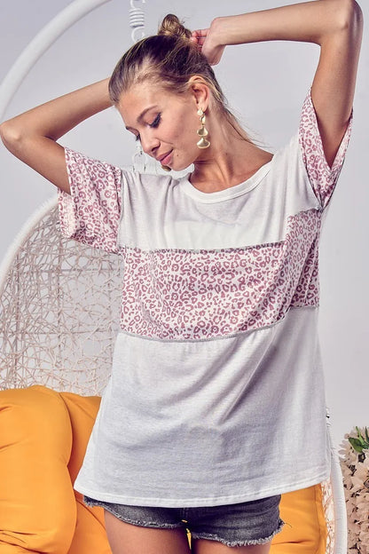 Triblend Knit with Leopard Block Out Stitching - Tigbul's Variety Fashion Shop
