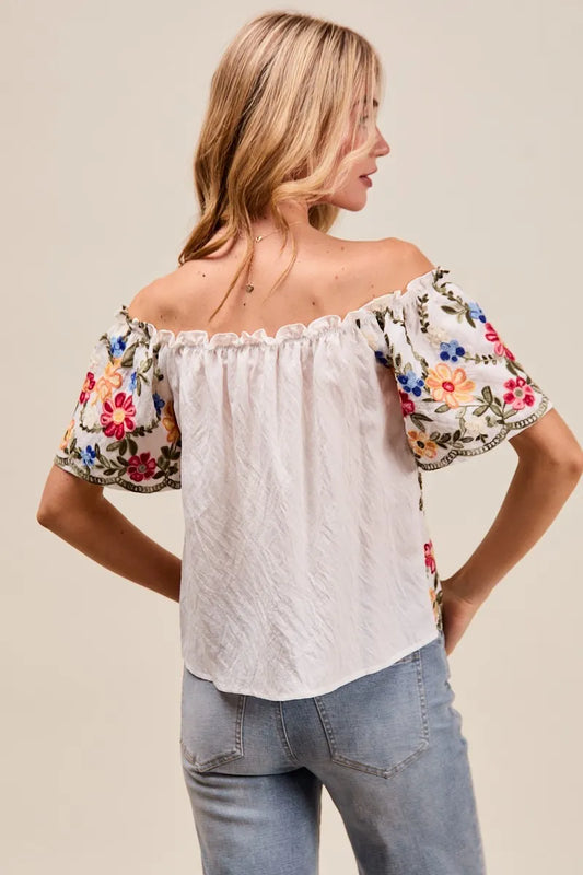 SO ME Floral Embroidered Two Way Off The Shoulder Blouse - Tigbul's Variety Fashion Shop