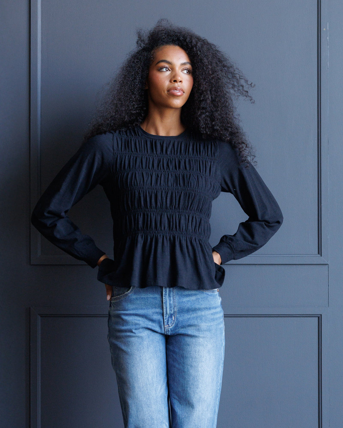 Long Sleeve Smocked Tee