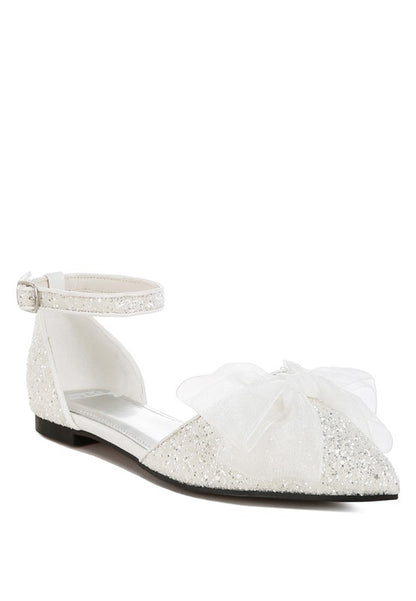 Clarice Sheer Bow Detail Glitter Flat Sandals - Tigbul's Variety Fashion Shop