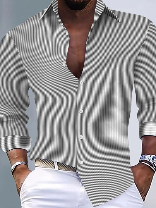 Men's Full Size Striped Button Up Long Sleeve Shirt Plus Size - Tigbul's Variety Fashion Shop