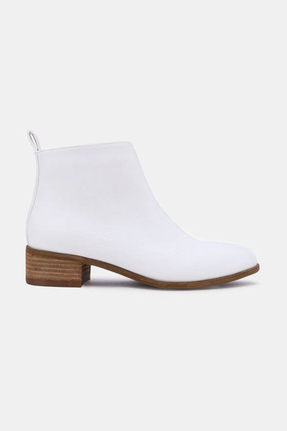 White PU Leather Block Heel Boots - Tigbul's Variety Fashion Shop