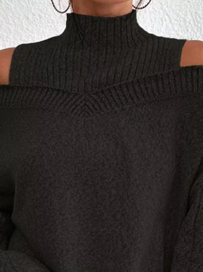 Cold Shoulder Turtleneck Sweater - Tigbul's Variety Fashion Shop
