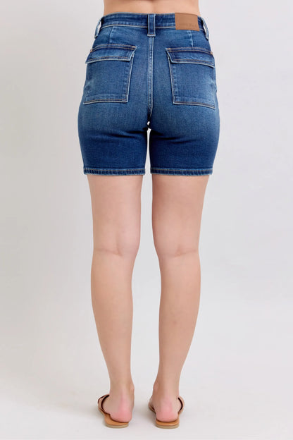 Judy Blue Full Size High Waist Bermudas Jeans W/ Back Flap Pockets Plus Size - Tigbul's Variety Fashion Shop