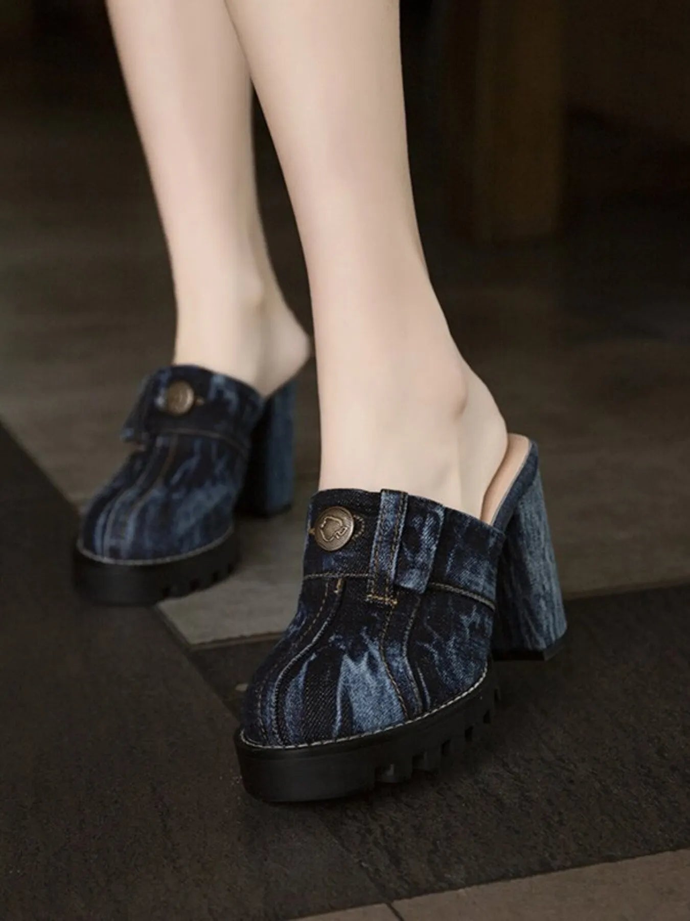Denim Round Toe Block Heels Sandals - Tigbul's Variety Fashion Shop