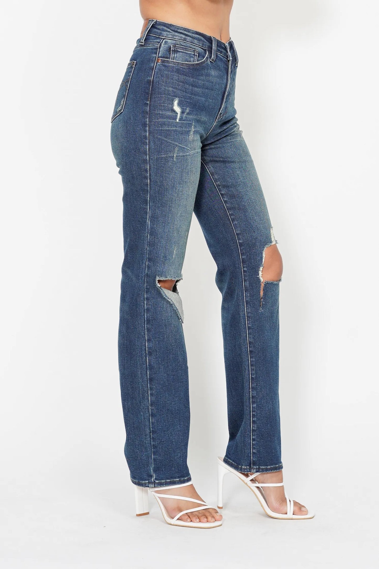 Judy Blue Full Size Hw Ripped Knee Dad Jeans Plus Size - Tigbul's Variety Fashion Shop