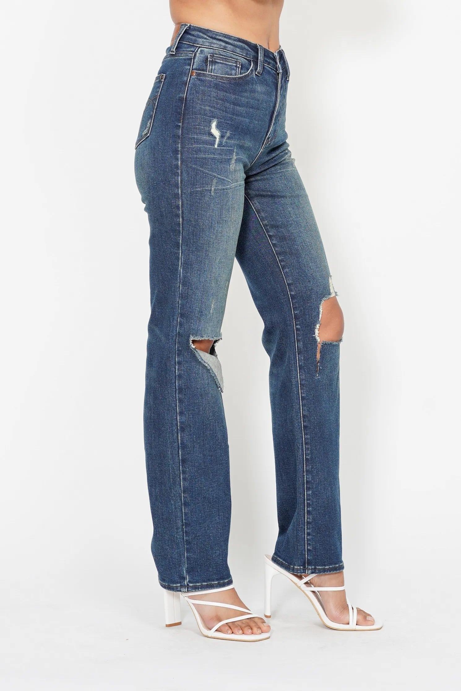 Judy Blue Full Size Hw Ripped Knee Dad Jeans Plus Size - Tigbul's Variety Fashion Shop
