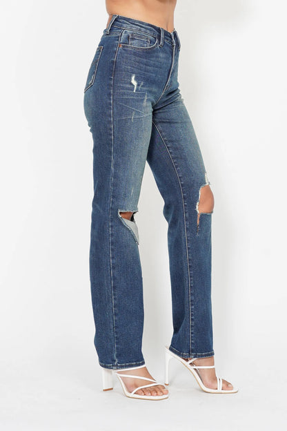 Judy Blue Full Size Hw Ripped Knee Dad Jeans Plus Size - Tigbul's Variety Fashion Shop