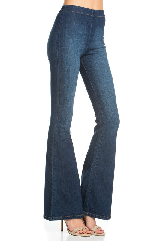 Zipper back high waist denim flare jean pants - Tigbul's Variety Fashion Shop