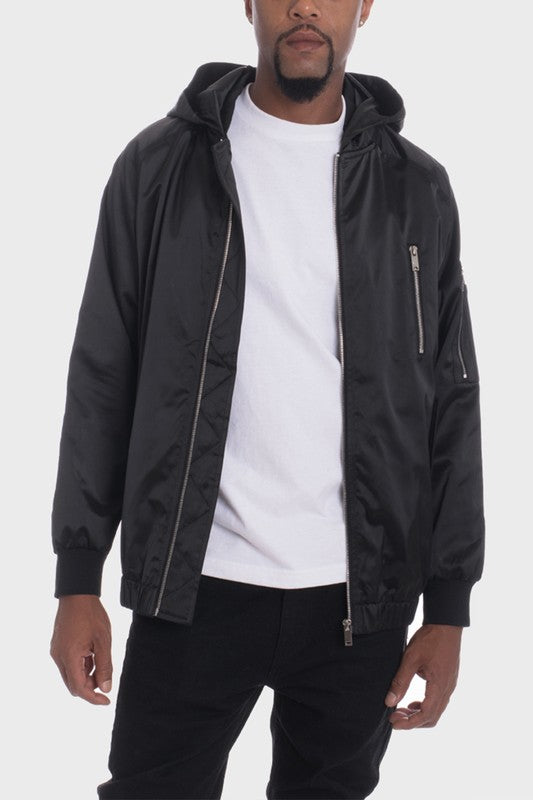 Satin Full Zip Hooded Windbreaker - Tigbul's Variety Fashion Shop