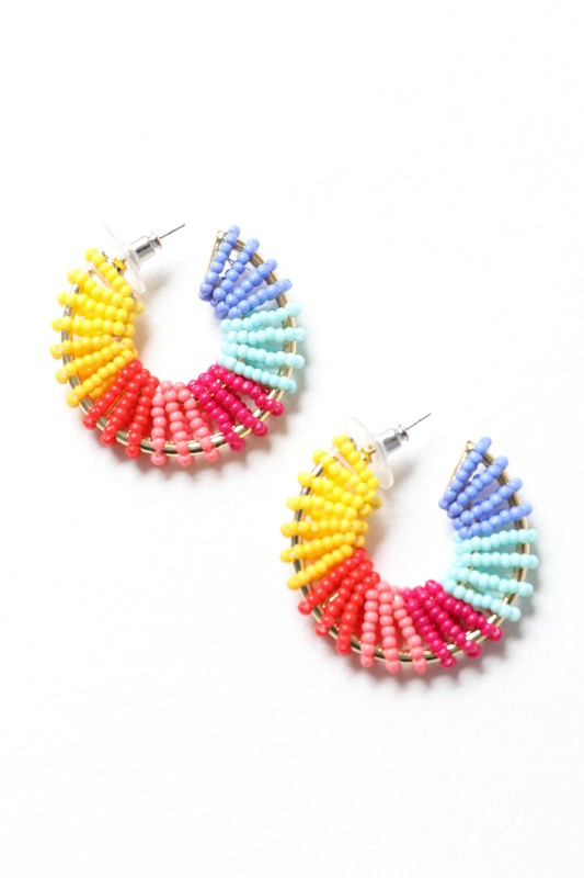 Beaded Rainbow Hoop Earrings - Tigbuls Variety Fashion