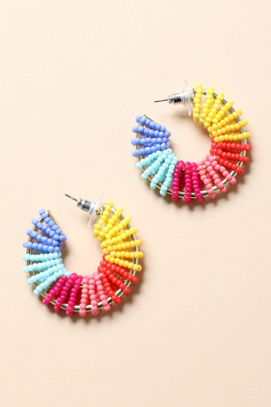 Beaded Rainbow Hoop Earrings - Tigbuls Variety Fashion