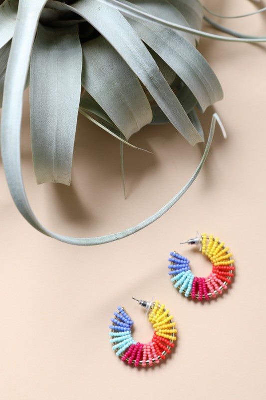 Beaded Rainbow Hoop Earrings - Tigbul's Variety Fashion Shop