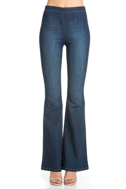 Zipper back high waist denim flare jean pants - Tigbul's Variety Fashion Shop