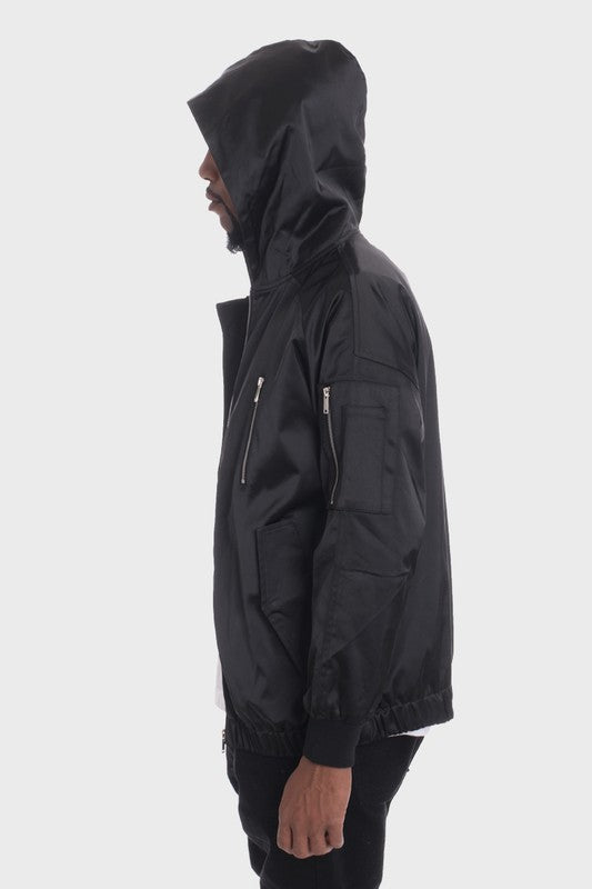 Satin Full Zip Hooded Windbreaker - Tigbul's Variety Fashion Shop