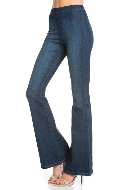 Zipper back high waist denim flare jean pants - Tigbul's Variety Fashion Shop