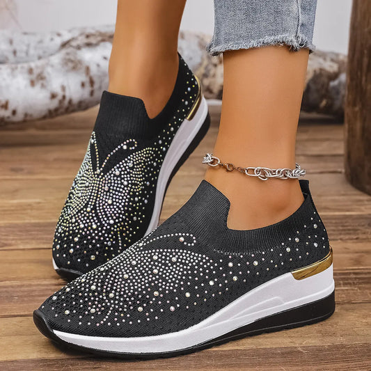 Rhinestone Wedge Sneakers - Tigbul's Variety Fashion Shop