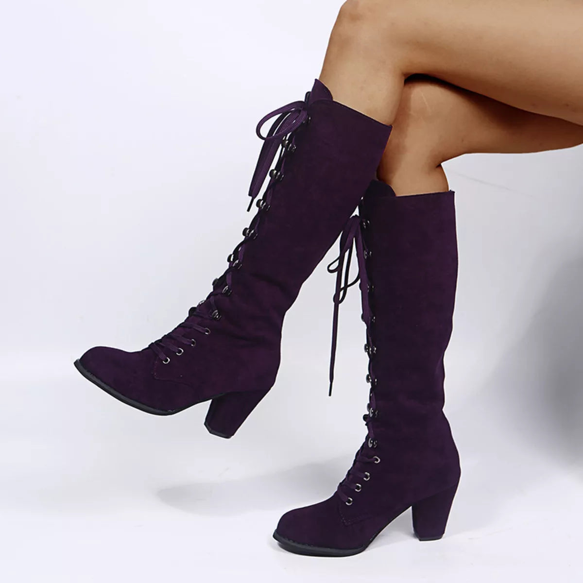 Lace Up Block Heels Boots - Tigbul's Variety Fashion Shop