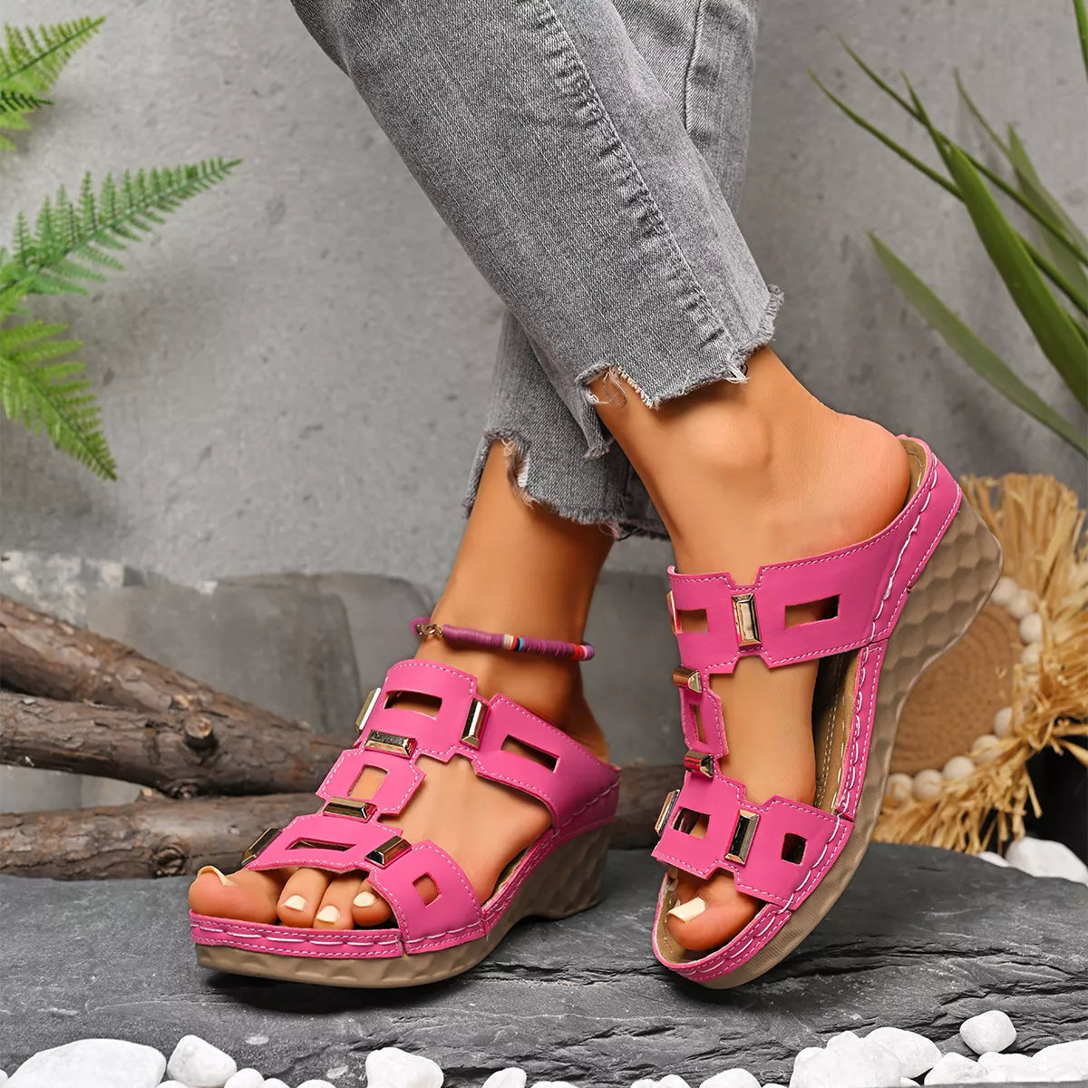 Women's Open Toe Wedge Sandals - Tigbul's Variety Fashion Shop