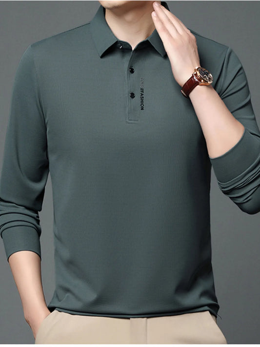 Men's Plus Size Long Sleeve Casual Polo with Classic Collar - Tigbul's Variety Fashion Shop