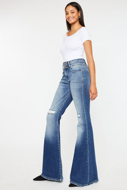 Kancan High Rise Wide Waistband Flare Bell Bottom Jeans - Tigbul's Variety Fashion Shop