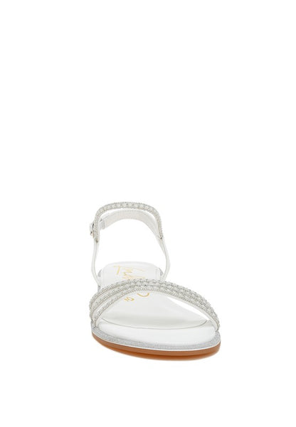 Nobbity Rhinestone Pearl Detail Flat Sandals - Tigbul's Variety Fashion Shop