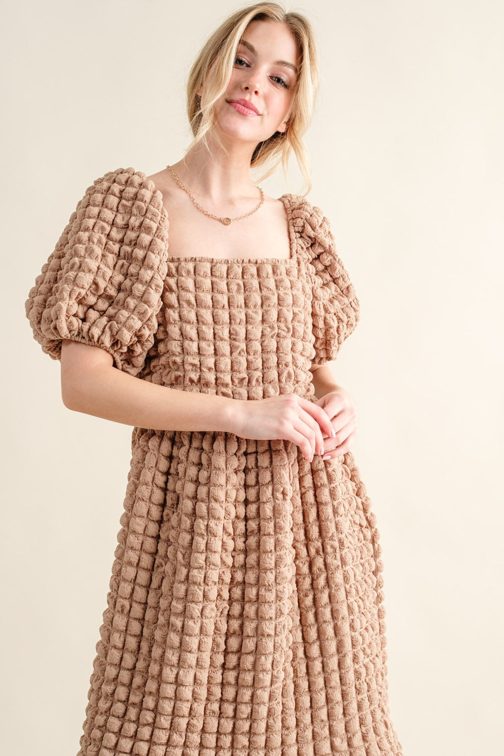 And The Why Full Size Square Neck Puff Sleeve Dress - Tigbul's Variety Fashion Shop