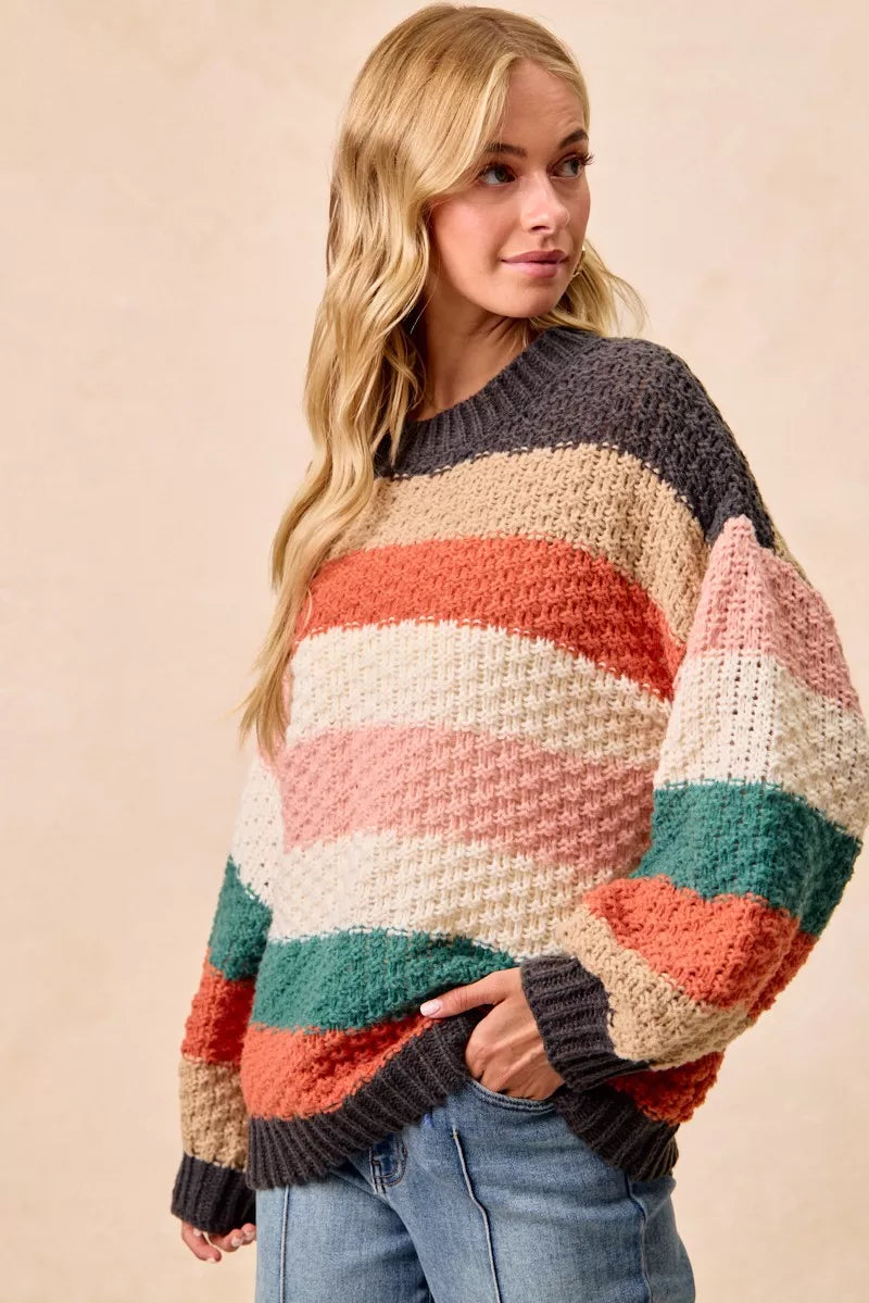 BiBi Stripes Color Block Chunky Sweater - Tigbul's Variety Fashion Shop