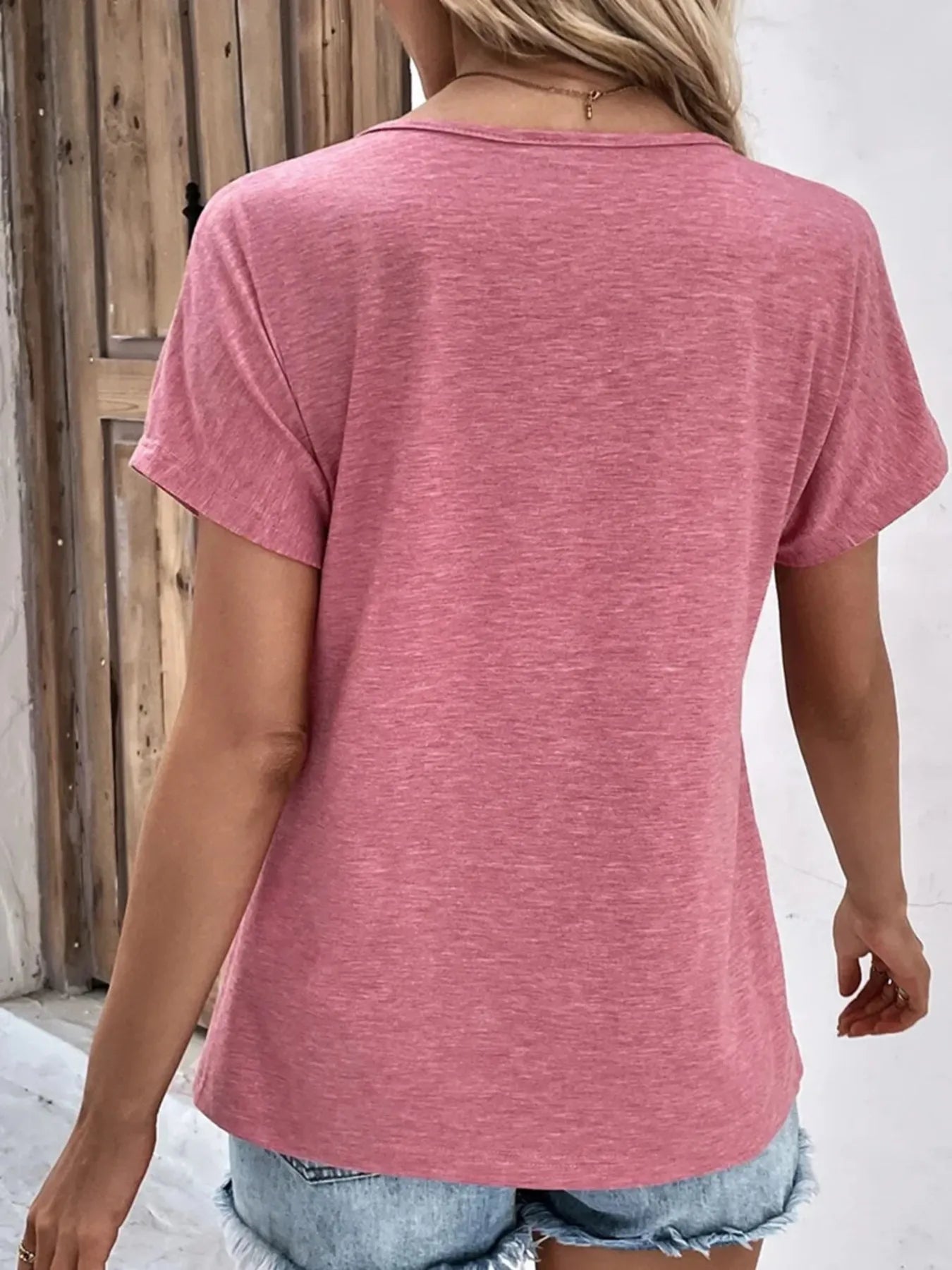 Decor Button Short Sleeve T-Shirt - Tigbul's Variety Fashion Shop