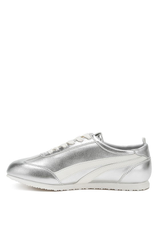 Montek Silver Metallic Lace-Up Sneakers - Tigbul's Variety Fashion Shop