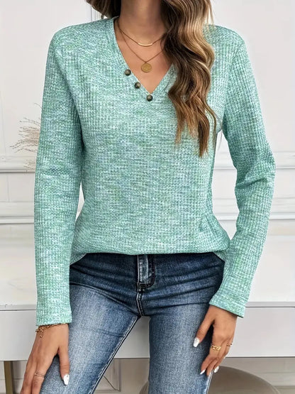 Heathered V-Neck Long Sleeve T-Shirt - Tigbul's Variety Fashion Shop