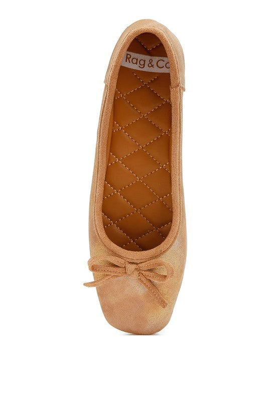 Rubyrose Suede Bow Embellished Square Toe Beige Ballerinas - Tigbul's Variety Fashion Shop